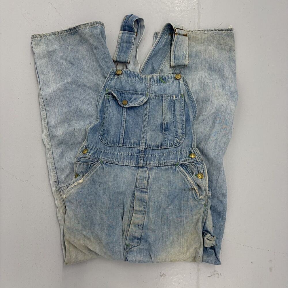 Vintage 60s Pointer Light Distressed Denim Overalls 30x29